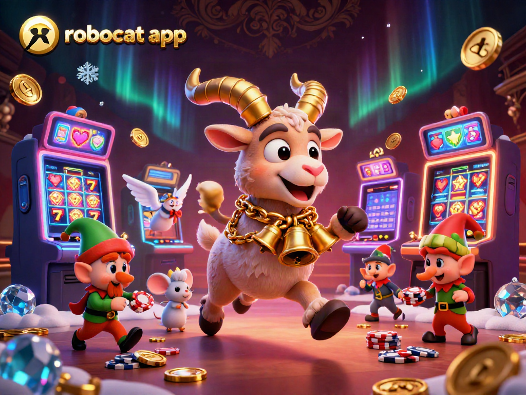 Engage with the robocat app in a festive casino world filled with games and playful characters.