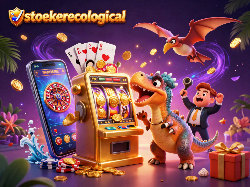 Experience stoeckerecological's thrilling jackpot play with dinosaurs in this vibrant casino scene.